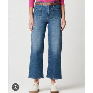 J.Crew Point Sur Wide-Leg Cropped Patch-Pocket Jeans Women's 26 Blue Denim